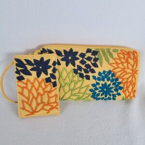 America & Beyond Womens Zip Around Wallet ID Pouch Embroidered Floral Yellow